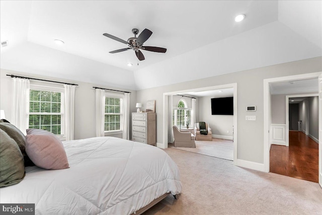 203 Geist View Cir, Media, PA 19063 - carpeted bedroom with multiple windows, vaulted ceiling, ceiling fan, and recessed lighting