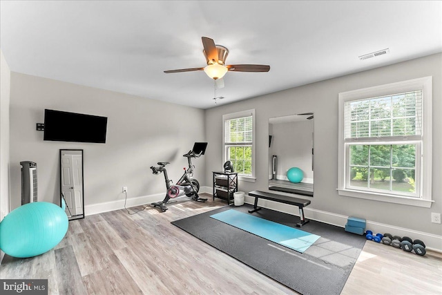 203 Geist View Cir, Media, PA 19063 - exercise area with a ceiling fan and wood finished floors