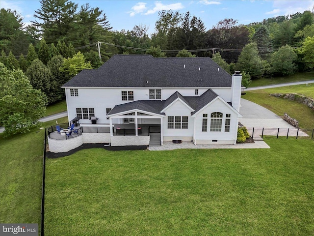 203 Geist View Cir, Media, PA 19063 - rear view of house featuring outdoor lounge area, a chimney, and a patio