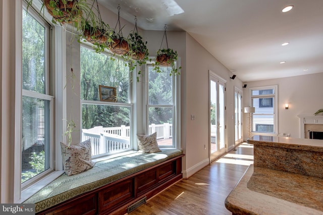 1829 47th Pl NW, Washington, DC 20007 - foyer featuring wood finished floors, a fireplace, and recessed lighting
