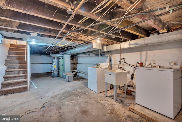 521 Bergen St, Gloucester City, NJ 08030 - unfinished below grade area featuring washing machine and clothes dryer, stairs, and water heater