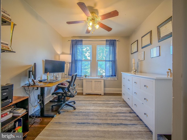 121 Wayne Ave, Springfield, PA 19064 - home office with ceiling fan, wood finished floors, and radiator