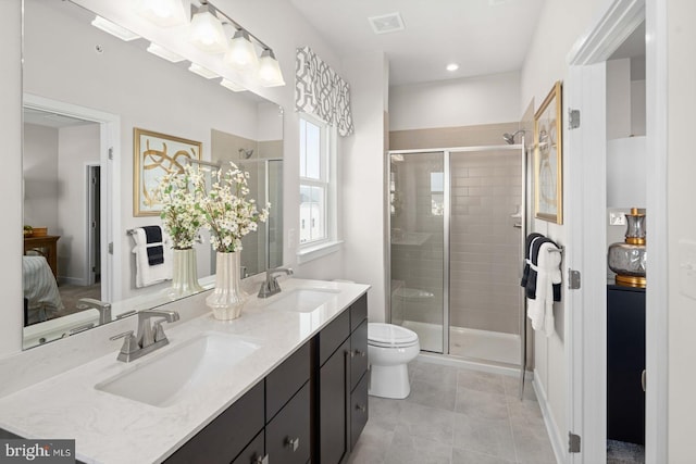 5407 Cedar Grove Drive G-Strauss, Upper Marlboro, MD 20772 - full bathroom featuring double vanity, a stall shower, ensuite bathroom, tile patterned floors, and recessed lighting