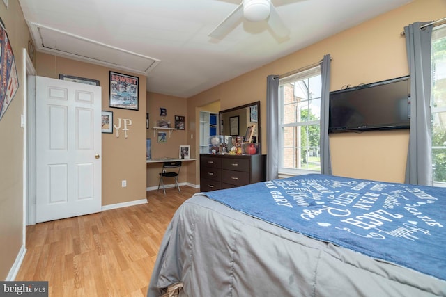3112 Victoria Ct, Bensalem, PA 19020 - bedroom with attic access, wood finished floors, multiple windows, and a ceiling fan