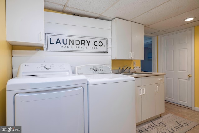 3112 Victoria Ct, Bensalem, PA 19020 - washroom featuring separate washer and dryer, cabinet space, light tile patterned floors, and recessed lighting