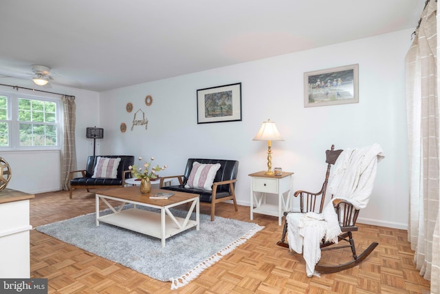 3112 Victoria Ct, Bensalem, PA 19020 - living area featuring ceiling fan and baseboards