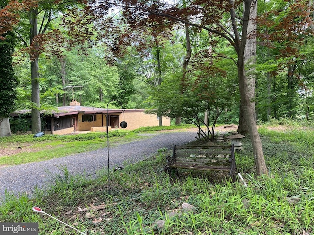 4871 Ellicott Woods Ln, Ellicott City, MD 21043 - view of dirt / gravel driveway featuring a view of trees