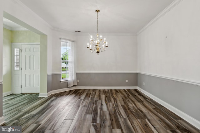 343 Daylilly Way, Middletown, DE 19709 - unfurnished dining area featuring wood finished floors, a chandelier, and ornamental molding