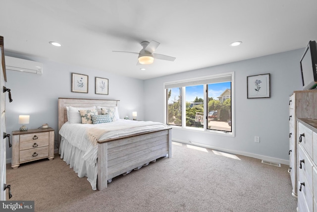 44 Harbor Ln, Long Beach Township, NJ 08008 - bedroom with a wall mounted AC, light carpet, recessed lighting, and a ceiling fan