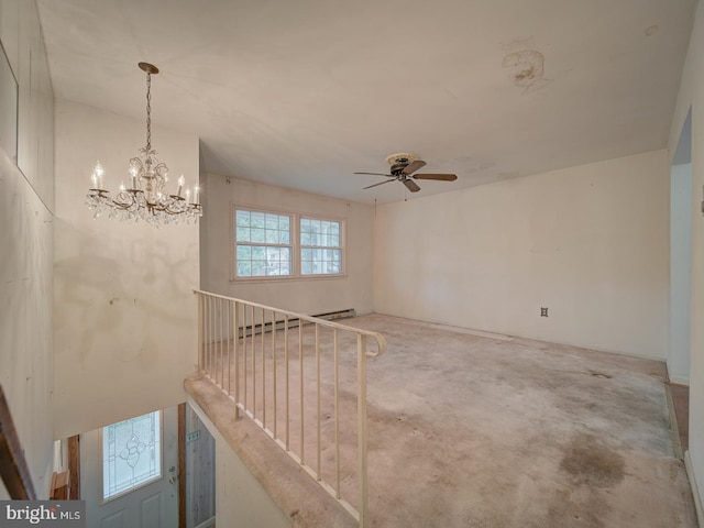 13217 Kephart Ln, Woodbridge, VA 22193 - unfurnished living room with ceiling fan and a chandelier