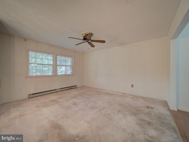 13217 Kephart Ln, Woodbridge, VA 22193 - empty room with a baseboard heating unit, a ceiling fan, and carpet flooring
