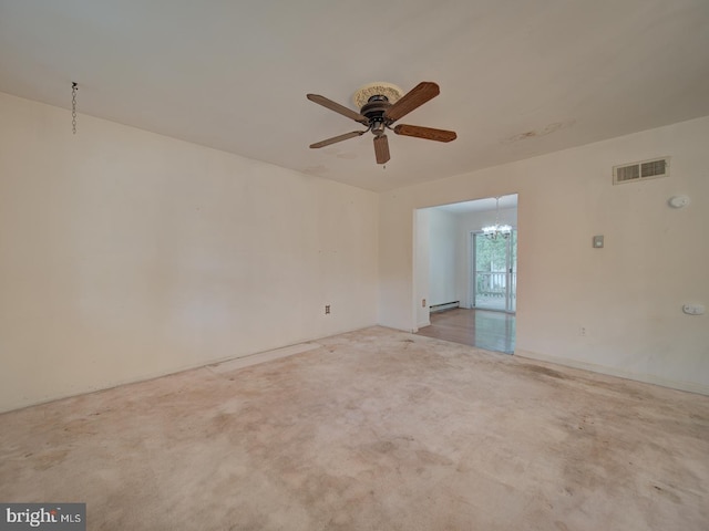 13217 Kephart Ln, Woodbridge, VA 22193 - spare room featuring a chandelier, a ceiling fan, and baseboard heating