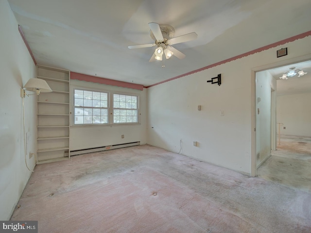 13217 Kephart Ln, Woodbridge, VA 22193 - carpeted empty room featuring baseboard heating, ceiling fan, and ornamental molding