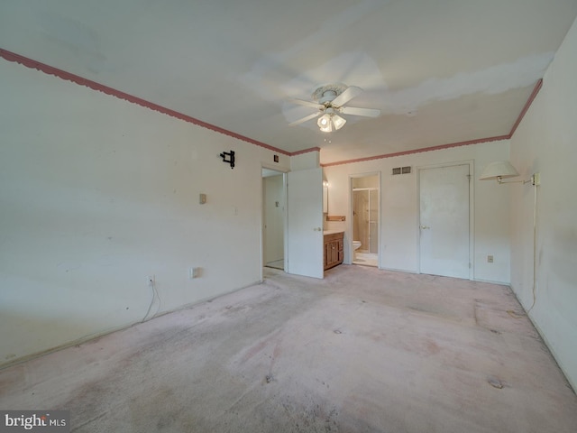 13217 Kephart Ln, Woodbridge, VA 22193 - unfurnished bedroom with ornamental molding, ensuite bathroom, a closet, and a ceiling fan