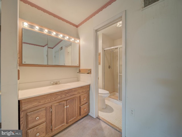 13217 Kephart Ln, Woodbridge, VA 22193 - bathroom featuring vanity, a shower stall, and ornamental molding