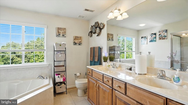 28 Buttonwood Ct, Baltimore, MD 21237 - full bath featuring a bath, double vanity, tile patterned floors, and a shower with shower door