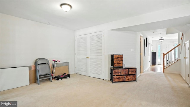 28 Buttonwood Ct, Baltimore, MD 21237 - misc room featuring carpet flooring and stairway