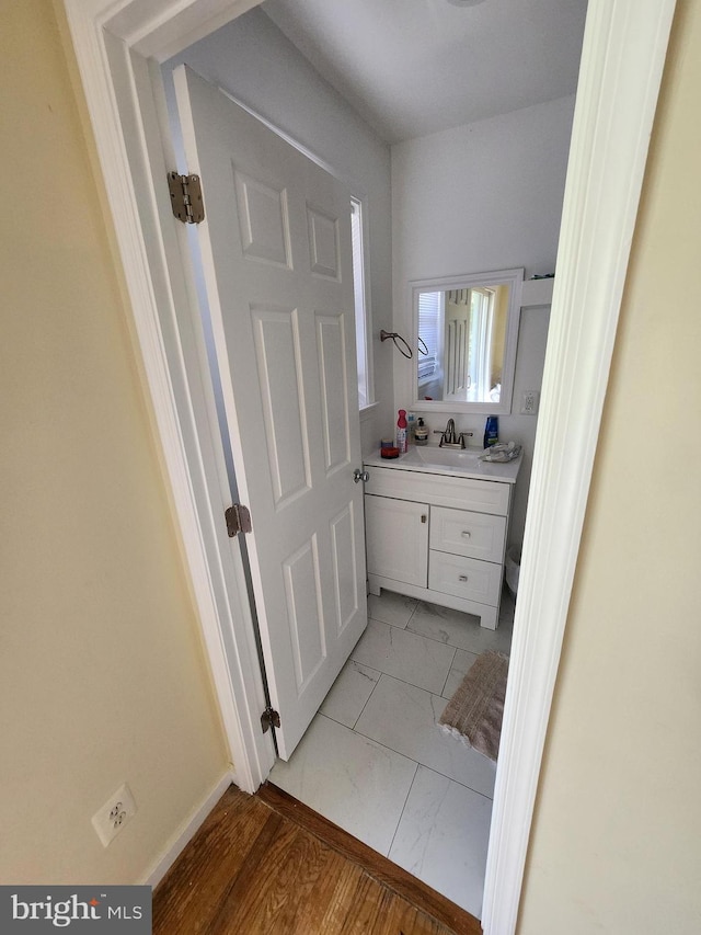 5503 Lanham Station Rd, Lanham, MD 20706 - bathroom with marble look tiles and vanity
