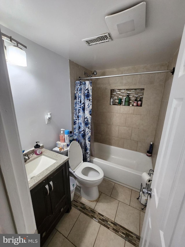 5503 Lanham Station Rd, Lanham, MD 20706 - full bath with tile patterned floors, shower / tub combo with curtain, and vanity