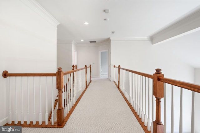5617 James Gunnell Ln, Alexandria, VA 22310 - hall with an upstairs landing, recessed lighting, crown molding, and carpet