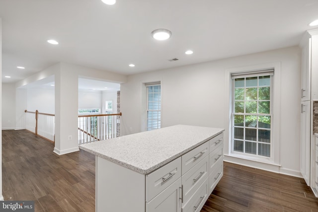 5617 James Gunnell Ln, Alexandria, VA 22310 - kitchen featuring plenty of natural light, dark wood-style floors, white cabinets, and recessed lighting