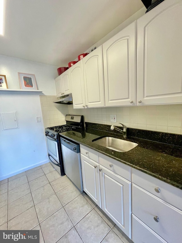 12207 Academy Way Unit 149 7, Rockville, MD 20852 - kitchen with appliances with stainless steel finishes, under cabinet range hood, white cabinetry, and decorative backsplash
