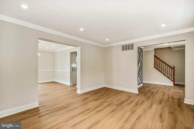 22 Billingsport Dr, Sicklerville, NJ 08081 - unfurnished room with light wood-style floors, stairway, recessed lighting, and ornamental molding