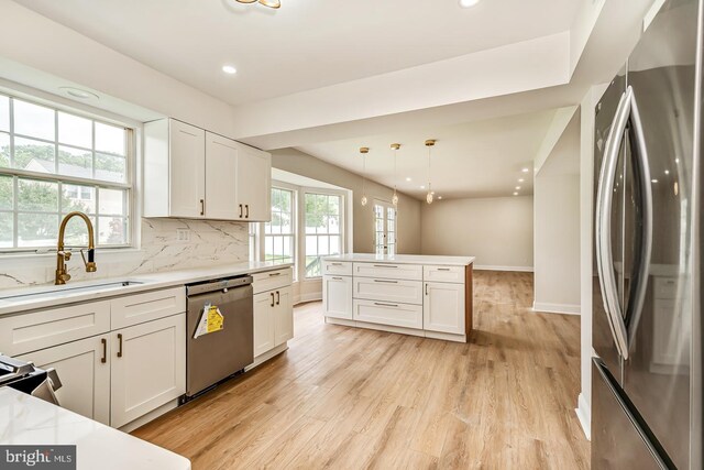 22 Billingsport Dr, Sicklerville, NJ 08081 - kitchen featuring stainless steel appliances, white cabinetry, light wood-type flooring, decorative backsplash, and recessed lighting