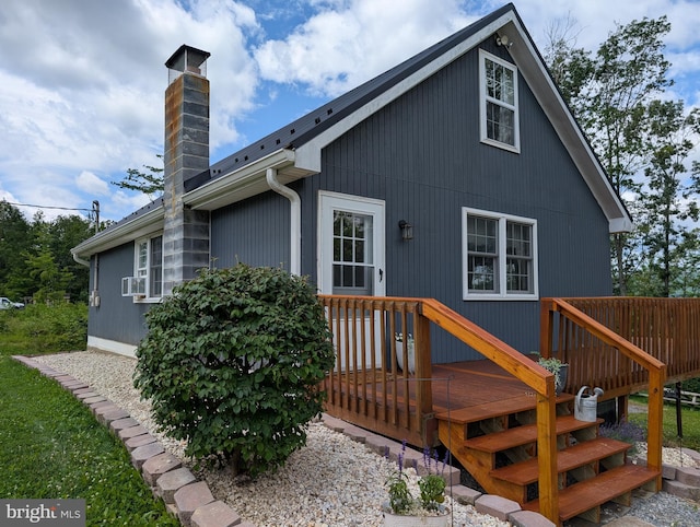 22262 Deer Run, Shade Gap, PA 17255 - rear view of property featuring a chimney, a wooden deck, and cooling unit