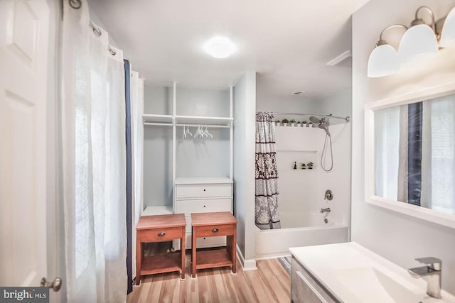 6611 Rosecroft Pl, Falls Church, VA 22043 - bathroom with shower / bath combo, vanity, and wood finished floors