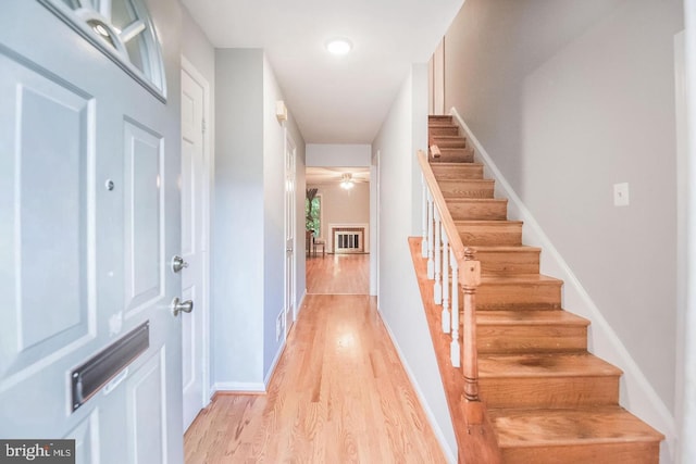 6611 Rosecroft Pl, Falls Church, VA 22043 - stairway featuring wood finished floors and a ceiling fan