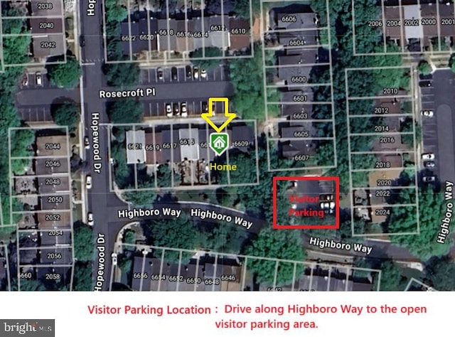 6611 Rosecroft Pl, Falls Church, VA 22043 - aerial overview of property's location with property parcel outlined