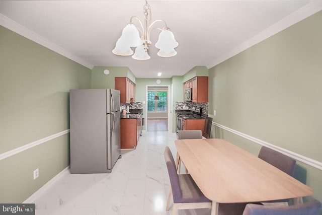 6611 Rosecroft Pl, Falls Church, VA 22043 - dining space featuring a chandelier, crown molding, and light marble finish floors