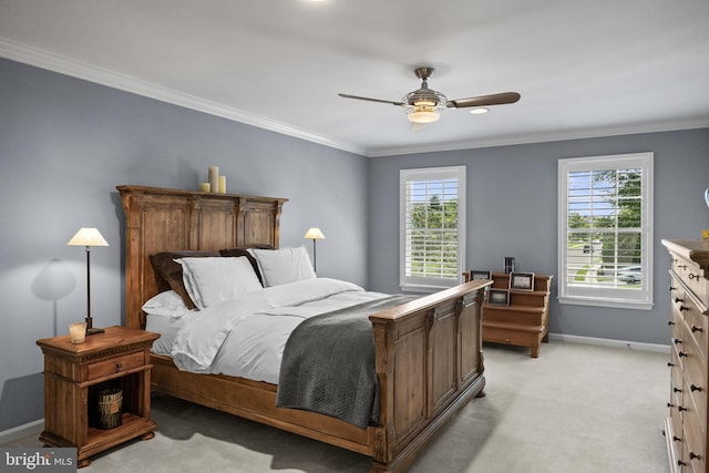 62 Brooks Rd, Moorestown, NJ 08057 - bedroom featuring ornamental molding, light carpet, and ceiling fan