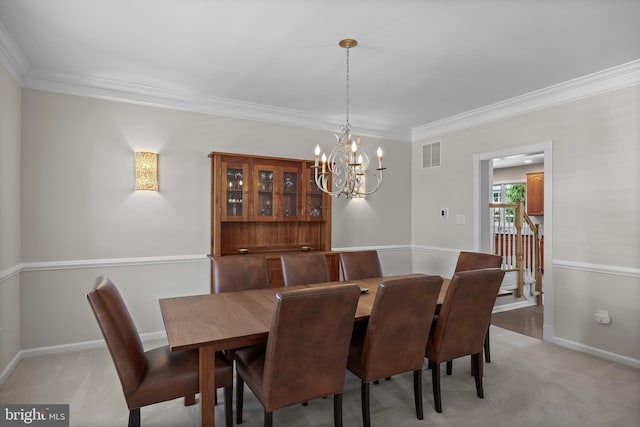 62 Brooks Rd, Moorestown, NJ 08057 - dining room with a chandelier, crown molding, and light colored carpet