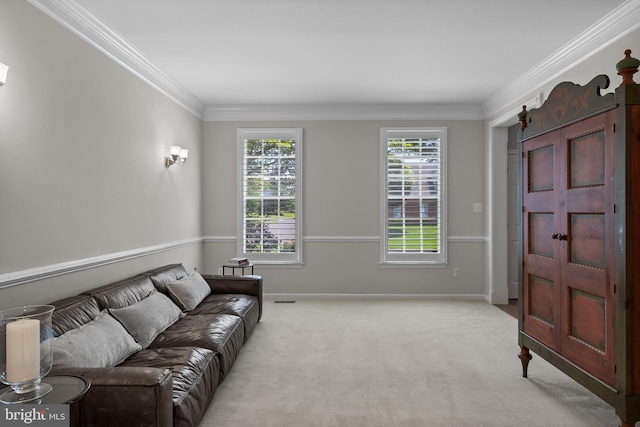 62 Brooks Rd, Moorestown, NJ 08057 - living area featuring crown molding, plenty of natural light, and light colored carpet