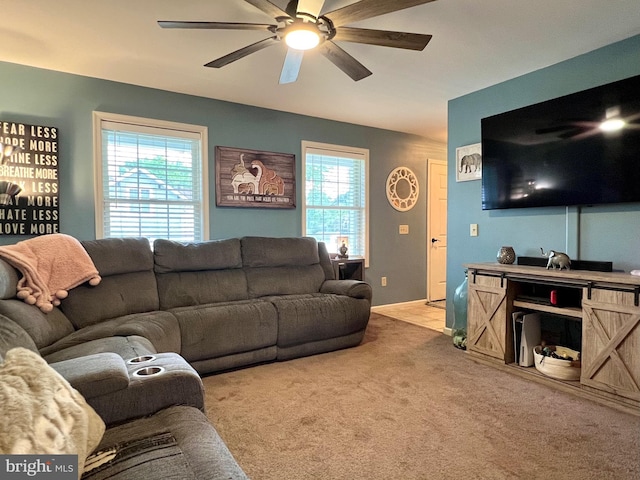 210 W Walnut St, Marietta, PA 17547 - living room with ceiling fan and light carpet