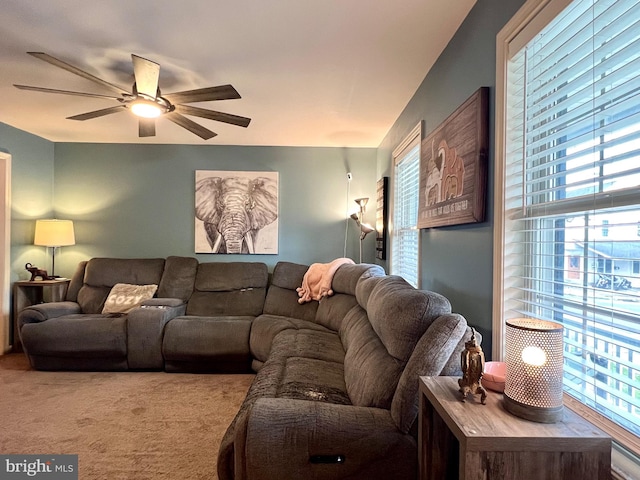 210 W Walnut St, Marietta, PA 17547 - living room with ceiling fan and carpet floors