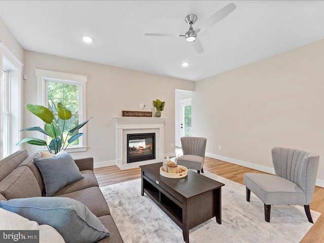 11433 Popes Head Rd, Fairfax, VA 22030 - living area featuring plenty of natural light, light wood-type flooring, ceiling fan, and recessed lighting