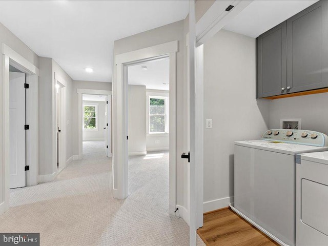11433 Popes Head Rd, Fairfax, VA 22030 - laundry area with cabinet space, washer and clothes dryer, light carpet, and recessed lighting