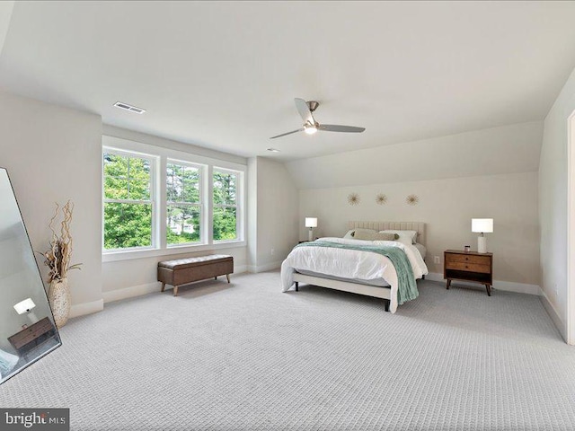 11433 Popes Head Rd, Fairfax, VA 22030 - bedroom featuring light carpet, vaulted ceiling, and a ceiling fan