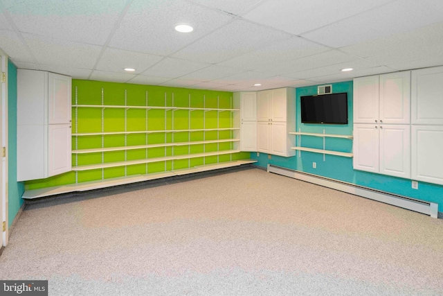 803 Libby Ln, Langhorne, PA 19053 - playroom featuring a baseboard radiator, a paneled ceiling, carpet floors, and recessed lighting