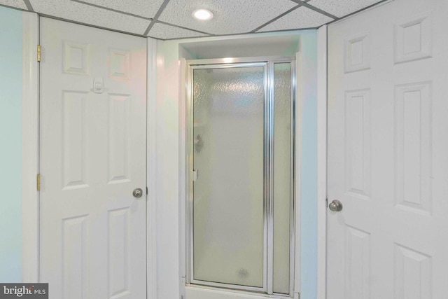 803 Libby Ln, Langhorne, PA 19053 - bathroom with a paneled ceiling, a stall shower, and recessed lighting