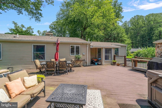 803 Libby Ln, Langhorne, PA 19053 - wooden terrace with outdoor lounge area and outdoor dining area