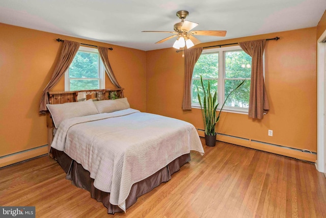 803 Libby Ln, Langhorne, PA 19053 - bedroom featuring baseboard heating, light wood finished floors, a baseboard heating unit, and ceiling fan