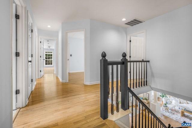 1433 River Oaks Rdg, Charlottesville, VA 22901 - hall featuring an upstairs landing, light wood-style flooring, and recessed lighting