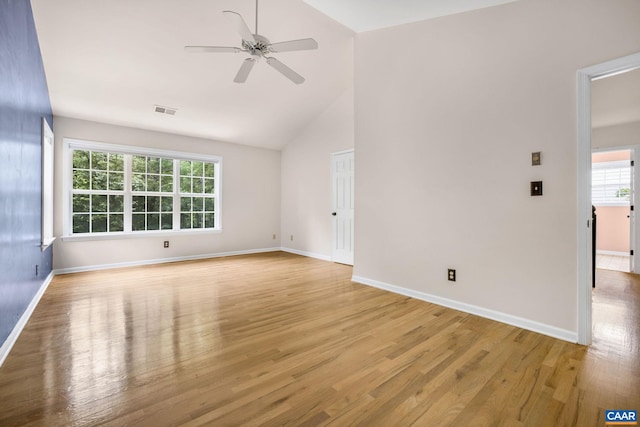 1433 River Oaks Rdg, Charlottesville, VA 22901 - empty room with ceiling fan, light wood-type flooring, healthy amount of natural light, and high vaulted ceiling
