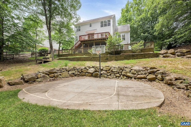 1433 River Oaks Rdg, Charlottesville, VA 22901 - back of house featuring a deck, stairway, and basketball court
