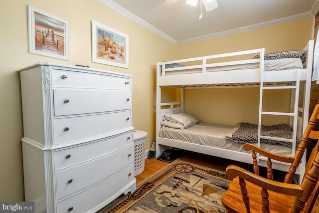 24 Paul Rd, Maple Shade, NJ 08052 - bedroom with crown molding, wood finished floors, and a ceiling fan