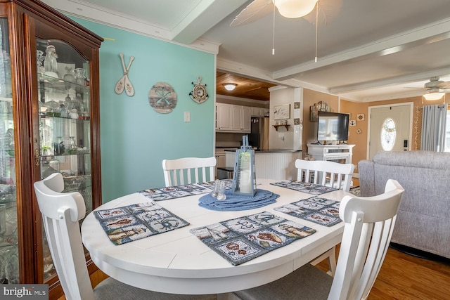 24 Paul Rd, Maple Shade, NJ 08052 - dining space with a ceiling fan, beam ceiling, wood finished floors, and ornamental molding